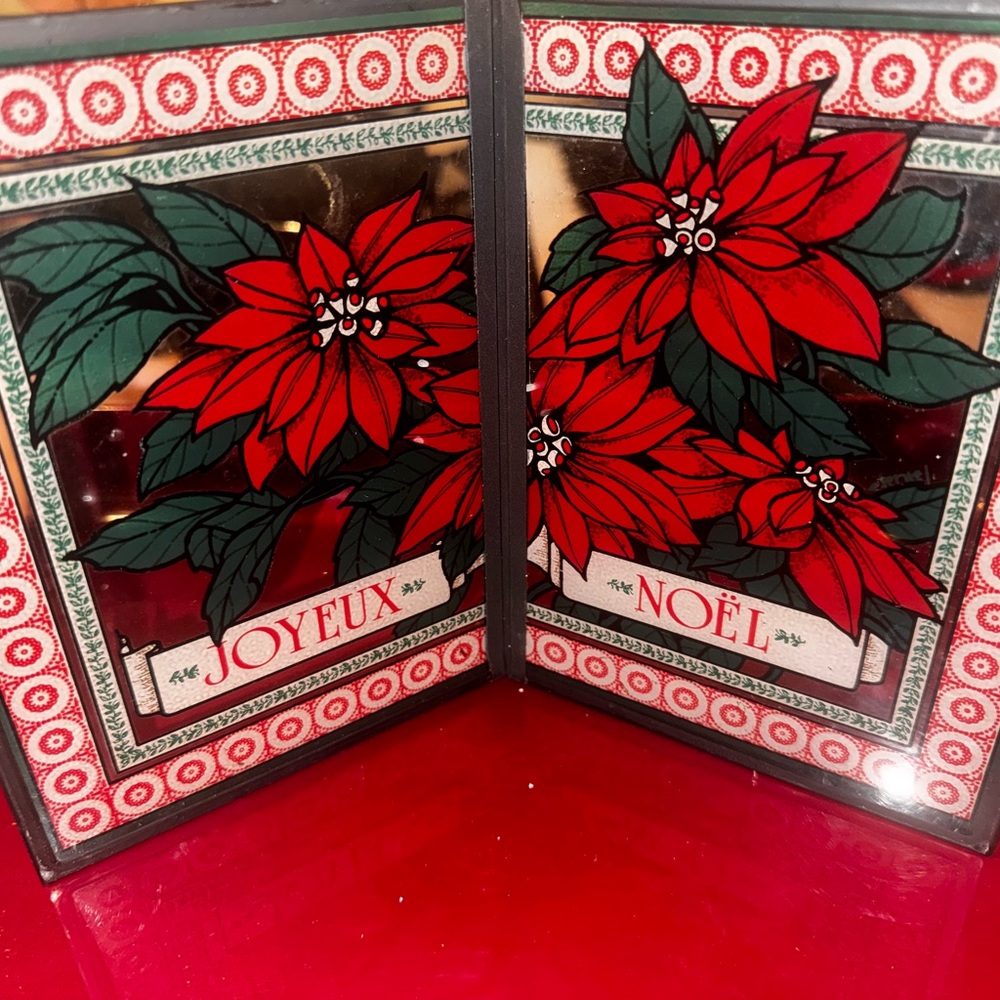 Vintage Festive Poinsettia Glass Panel Decor
